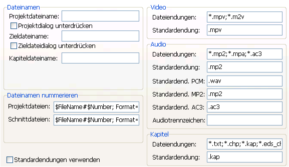 Optionen/Dateinamen/Endungen